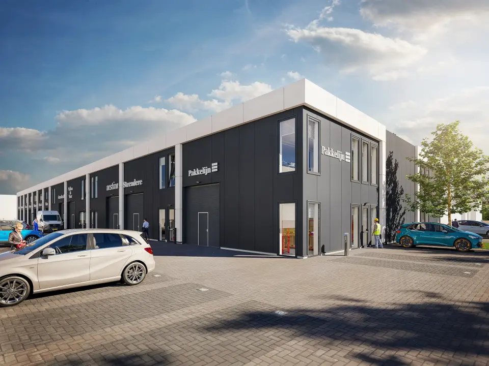 Gerealiseerde bedrijfsunits project Next hoekaanzicht